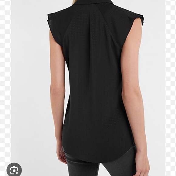 Express Ruffle Shoulder Short/Cap Sleeve Button-Up Shirt - Picture 9 of 10